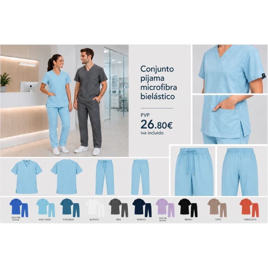 ⭐ Pack pijama sanitario microfibra bielástico | Azules de Vergara
