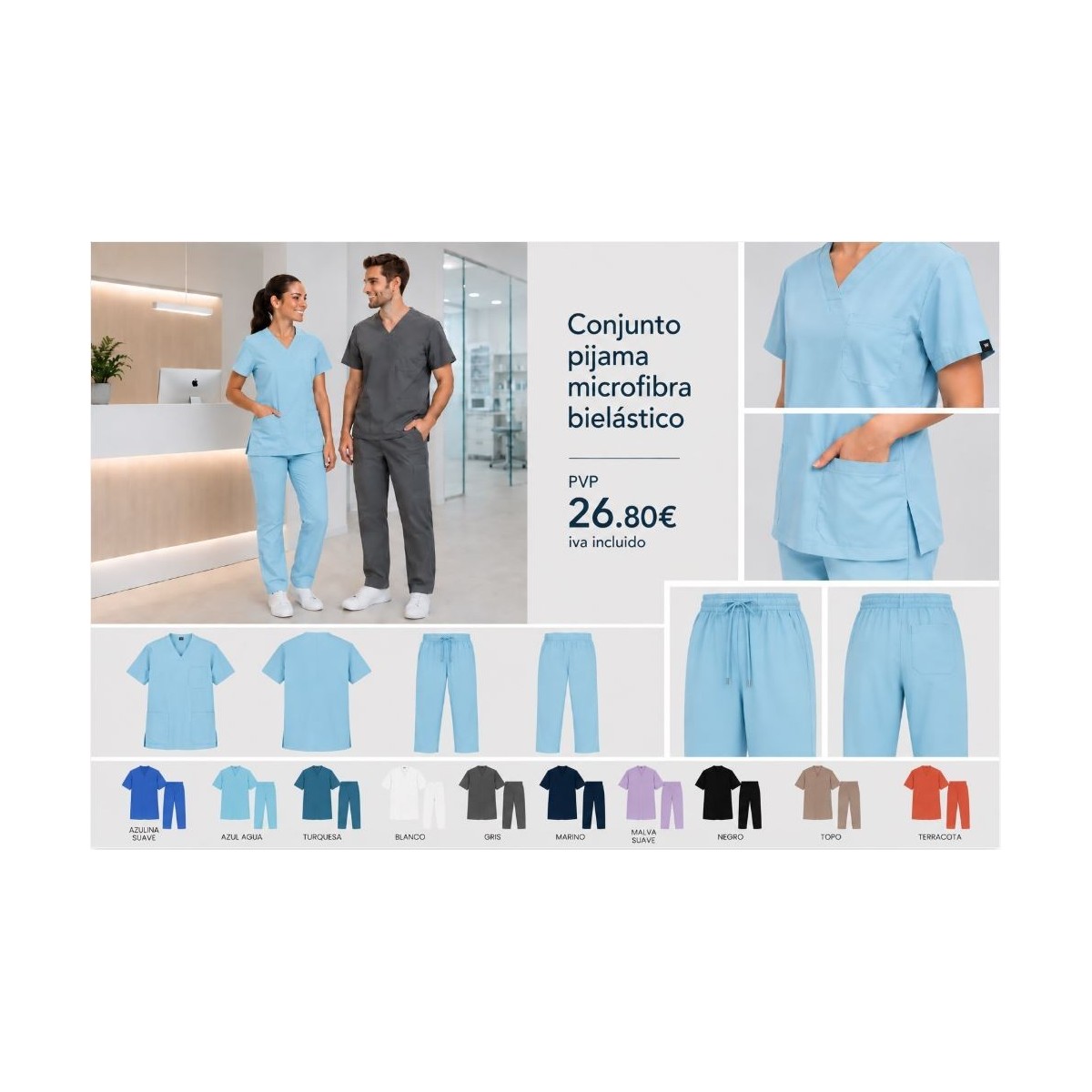 Pack pijama sanitario microfibra bielástico