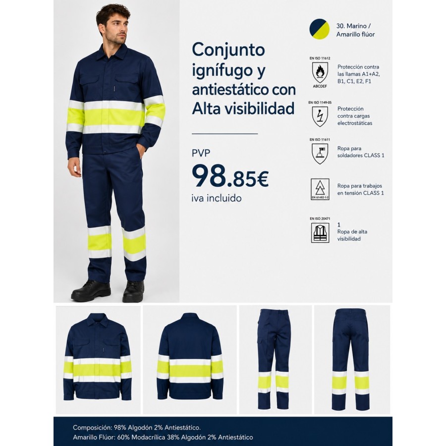 ⭐ Pack conjunto ignífugo, antiestático y alta visibilidad | Azules de Vergara